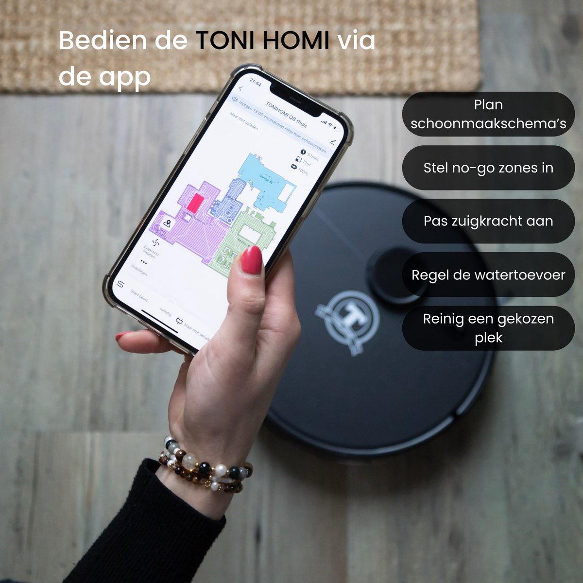 Afbeelding 2 van TONIHOMI® M30 Robotstofzuiger Met Dweilfunctie - Robotstofzuiger met app - Robotstofzuiger met laadstation - LDS Laser navigatie - Robotstofzuiger huisdieren - Dweilrobot - Zwart