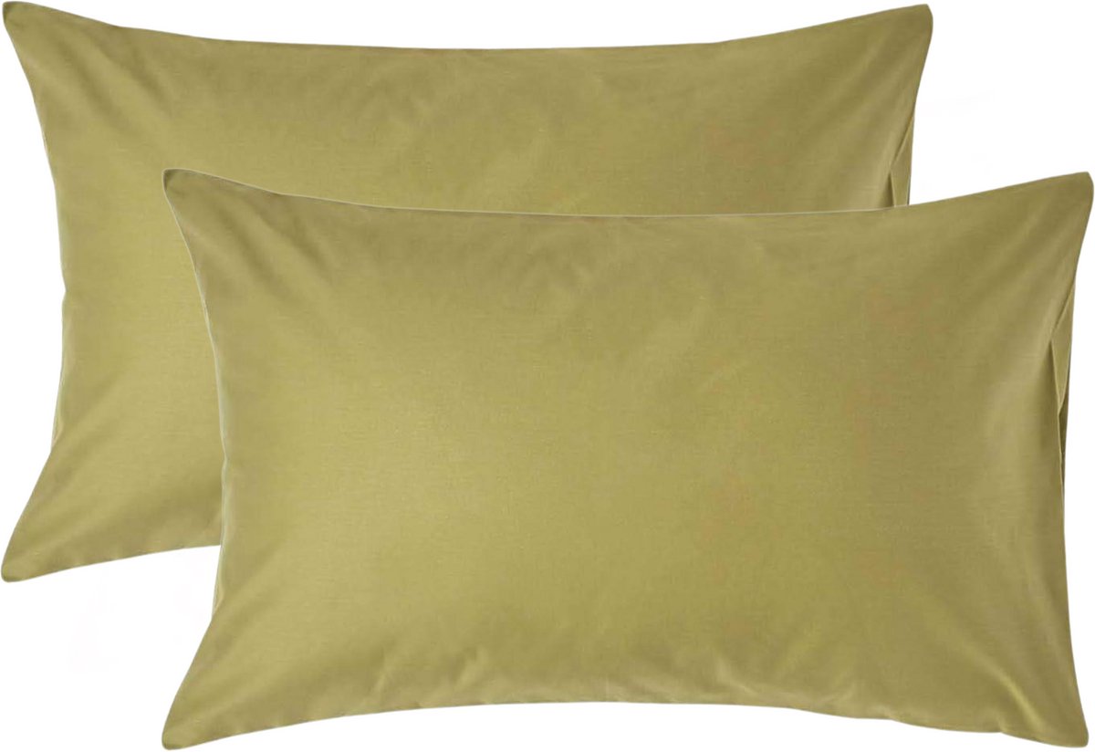 Homescapes Luxe Satijn Kussensloop 50x75 cm – Olijfgroen – Set van 2 – 100% Egyptisch Katoen Satijn – Draaddichtheid 1000