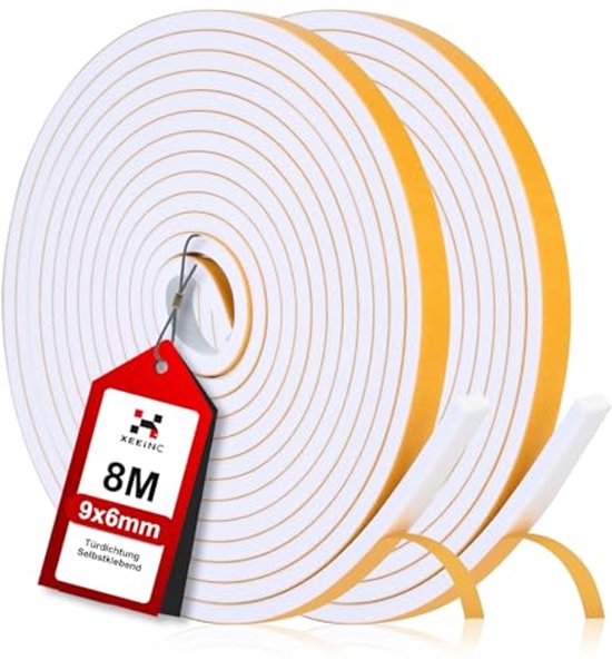 Schuimrubber, zelfklevend, wit, afdichtingstape, zelfklevend, 12 mm (B) x 12 mm (D), schuimtape voor ramen, deuren, afdichting, anti-botsing, geluidsisolatie, 2 rollen van elk 2 m lang Schuimrubber, zelfklevend, wit, afdichtingstape, zelfklevend, 12 mm (B) x 12 mm (D), schuimtape voor ramen, deuren, afdichting, anti-botsing, geluidsisolatie, 2 rollen van elk 2 m lang
