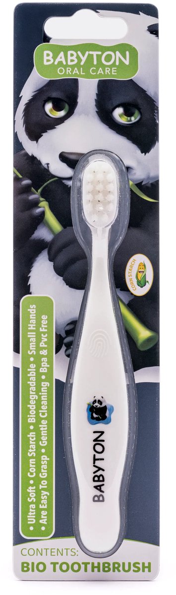 BABYTON - Bio Tandenborstel Panda - 2 stuks - Ergonomisch handvat - Gemaakt van maïszetmeel - Kindertandenborstel