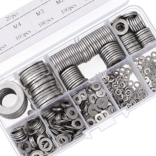 RVS Platte Ringen Set met Opbergdoos (580 Stuks) - 9 Maten M2 tot M12 ...