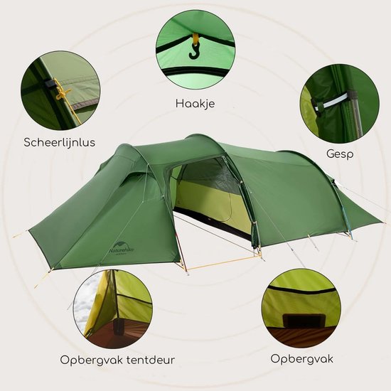 Naturehike® Opalus 3 - 3 persoons tent - Lichtgewicht tent - Incl. grondzeil - 20D 4000MM - Outdoor - Waterdicht - 4-seizoenen - Hiking & Wandelen - Kampeertent - koepeltent - Trekkerstent van Naturehike — afbeelding 5