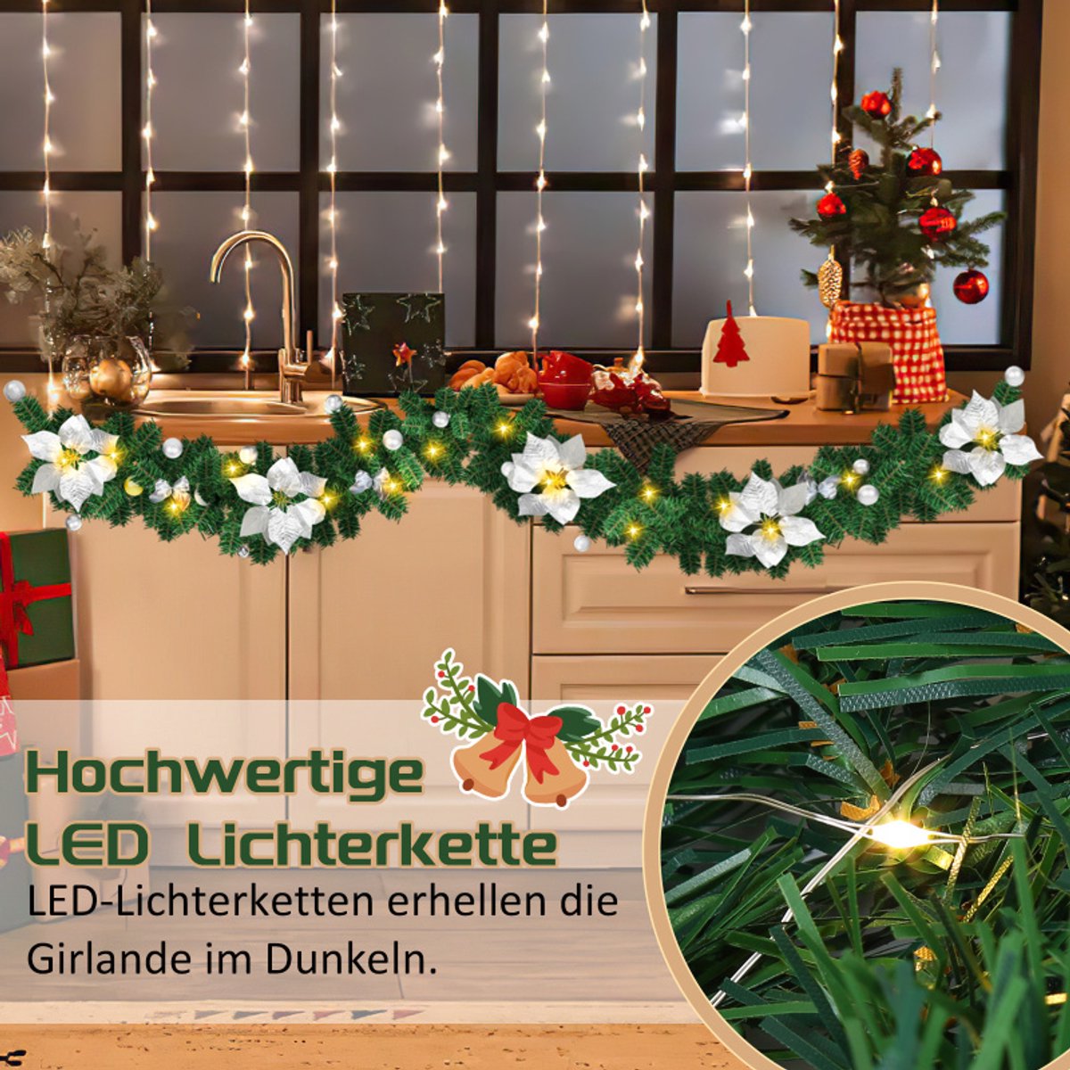 Kerstguirlande 2.7M Guirlande met verlichting Zwaardere kwaliteit Guirlande Kerstverlichting met zilver decoratief – foto 4