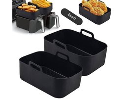 JeiibrZui Siliconen Airfryermand - Dubbele Mandvoering - Herbruikbare Bakvorm Met Luchtcirculatie & Olieafvoer - 2 Stuks - Voor Airfryer Gebruikers + Zwart