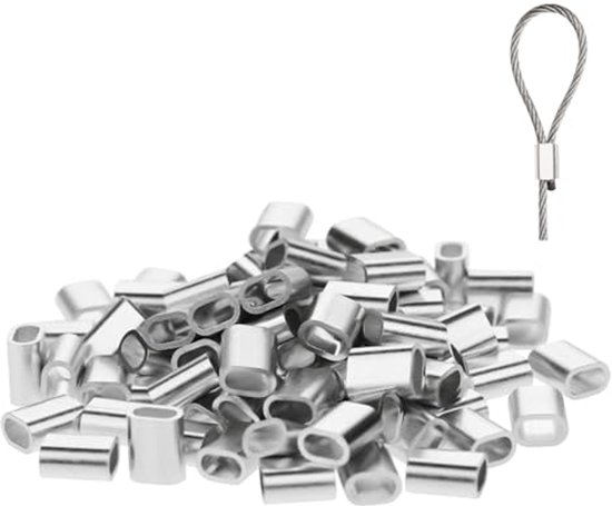 100 Stuks Aluminium Kabelklemmen – 2 Mm Dubbele Hulzen, Voor Staalkabel, Krimpen, Zilver