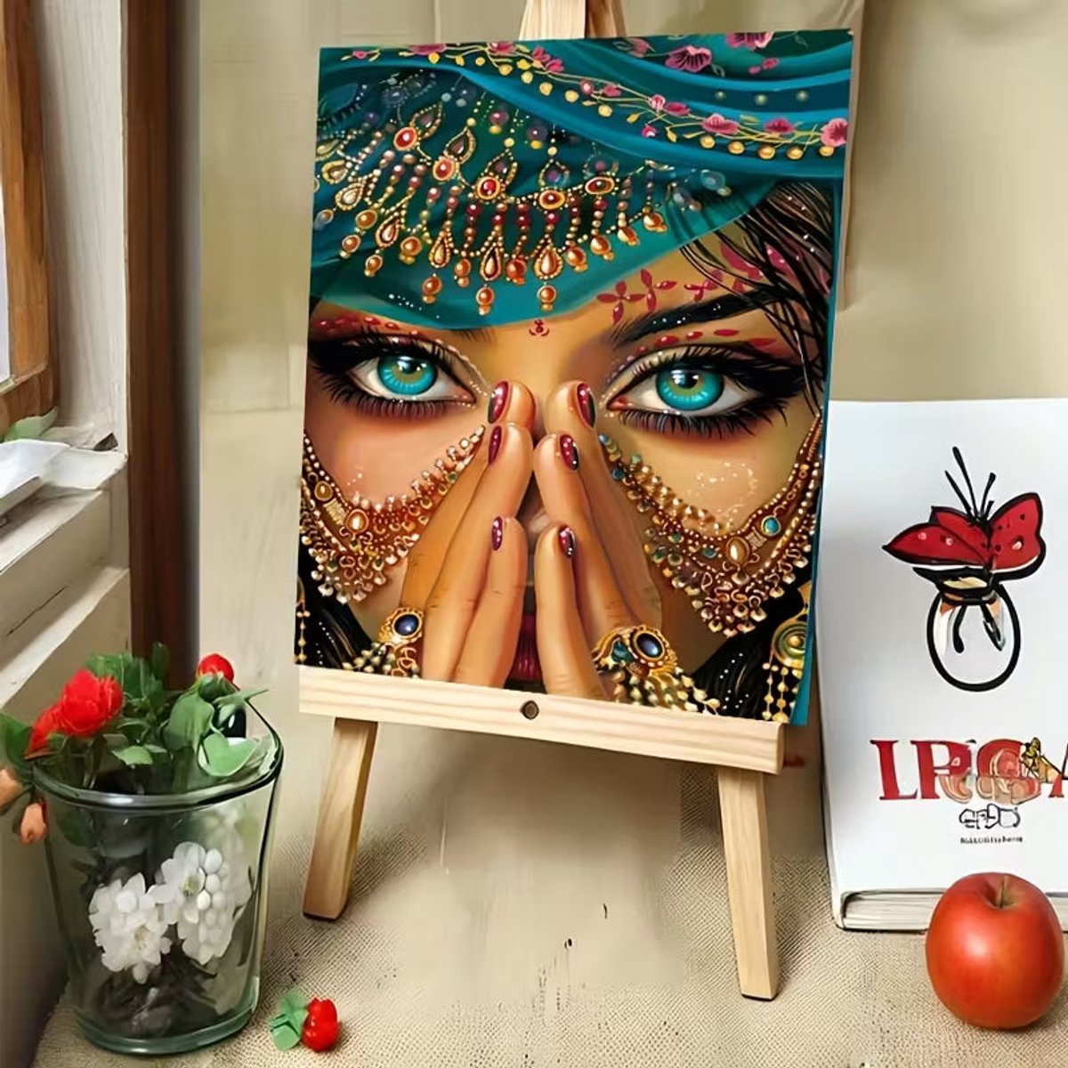 Paint by numbers Volwassenen– schilderen op nummer – Creatieve hobby - Ontspanning Thuis - Cadeau idee - Compleet pakket - DIY decoratie - Portret - The Jewel of Jaipur — afbeelding 5