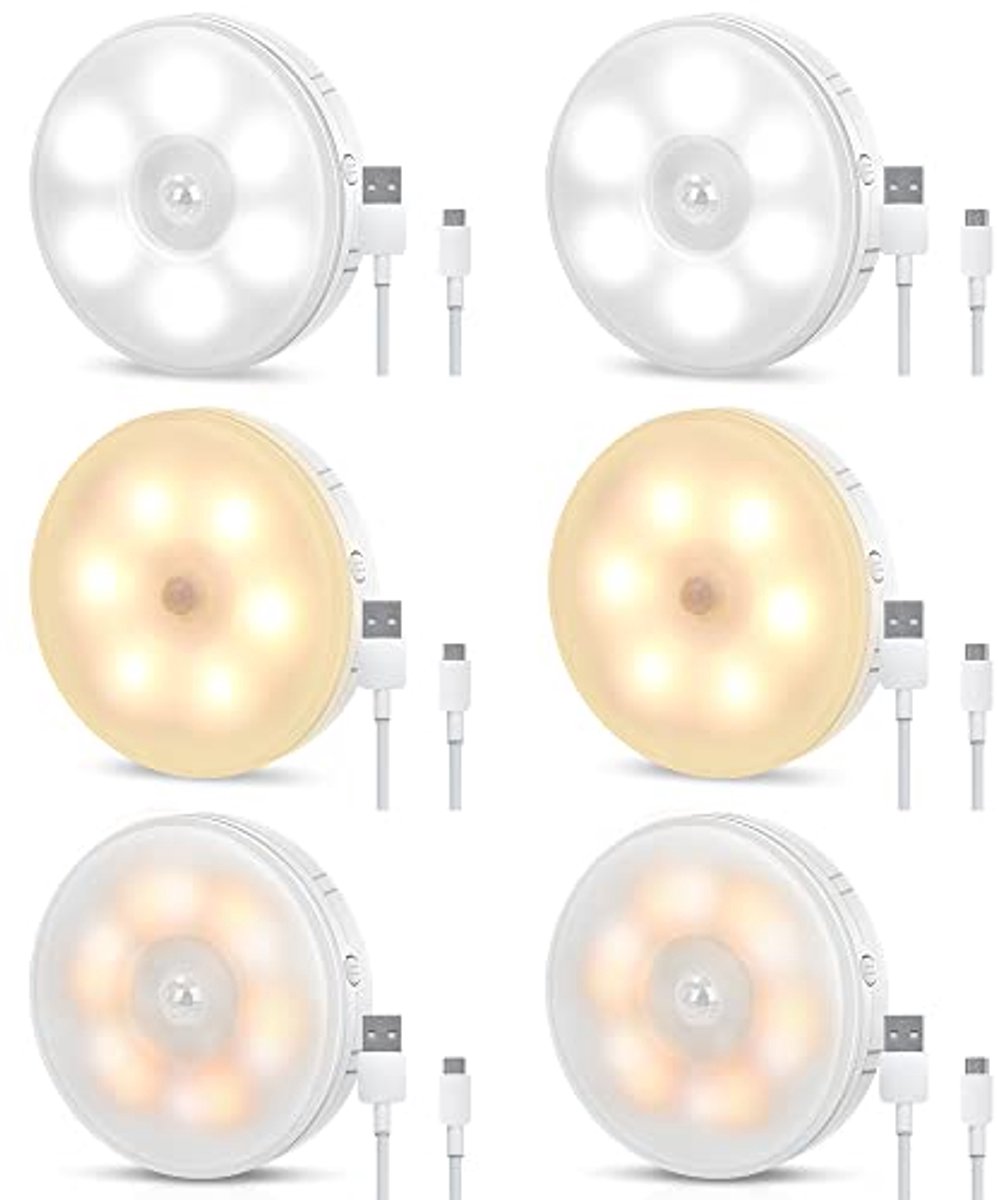 LED Nachtlampje met Bewegingsmelder - 6 Stuks Koel Wit