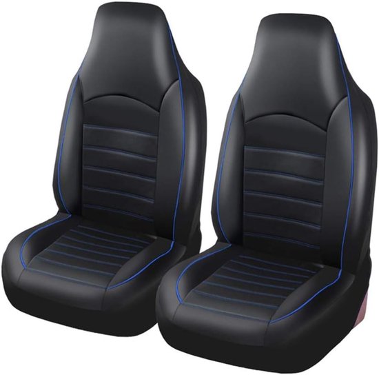 2PCS Classic Luxury Faux Leather Front Car Seat Covers - Waterproof Seat Protector - PU Leather Car Seat Cushion Pad - Geschikt voor de meeste auto’s SUV en trucks - Blauw