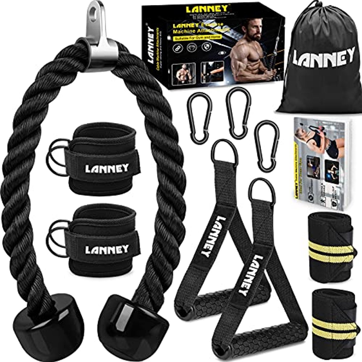 Tricep touw kabel machine bevestiging - 35 inch breed triceps pull down touw met accessoires voor thuis gym