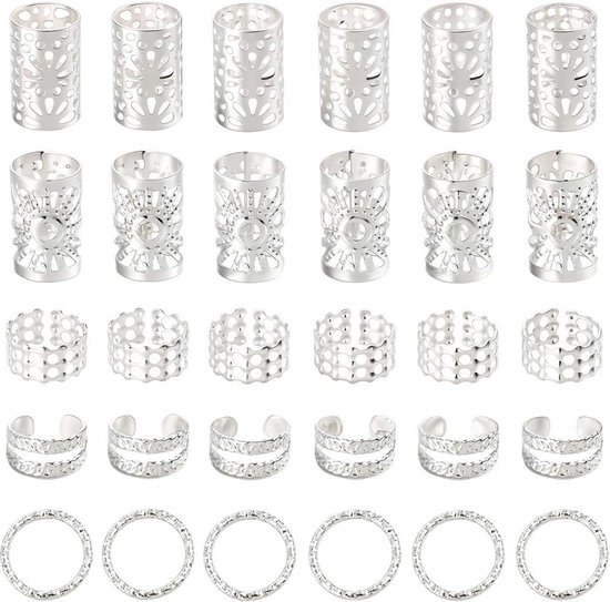 Allecto Plus - Perles pour Cheveux Perles - Set de 200 pièces - Argent - Boucles d'oreilles ajustables sans perçage - Bijoux tubulaires ronds