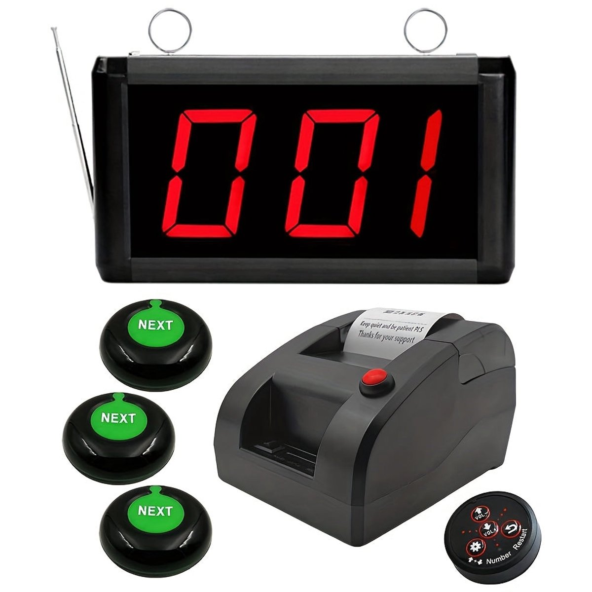 Take A Number Systeem – Wachtrijsysteem – Nummerdisplay – Ticketprinter – Draadloos Oproepsysteem – Met Geheugenfunctie Bij Stroomuitval – Inclusief 3 Next Call Knoppen En Afstandsbediening