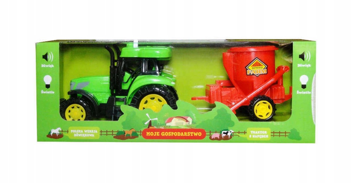Speeltraktor met landbouwmachine en geluidsmodule