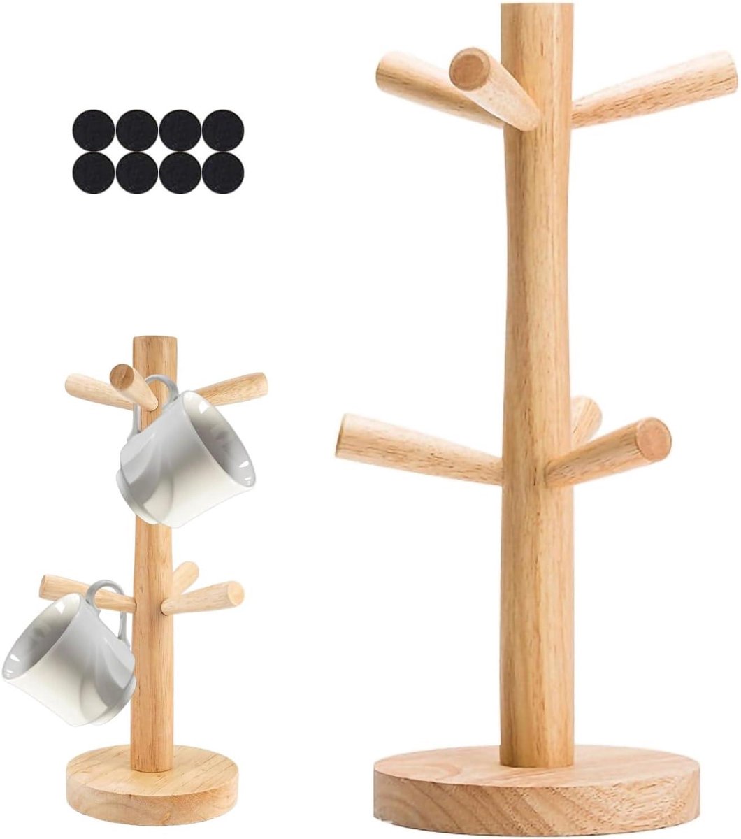 Provento - Houten Bekerhouder met 6 Armen en Siliconen Pads - Voor Koffiekopjes - Bamboe Hout - Tafelblad Accessoire