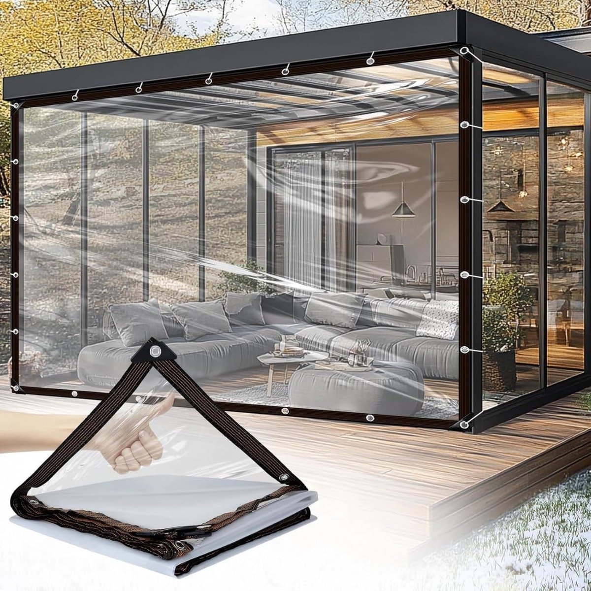 Dekzeil - Doorzichtig - voor Buiten - 3m x 12m - Ogen 10 mm - Transparant Zeil - Regenbescherming - Waterdicht - UV-Bestendig - luchtdicht Zeil - met Inslagringen