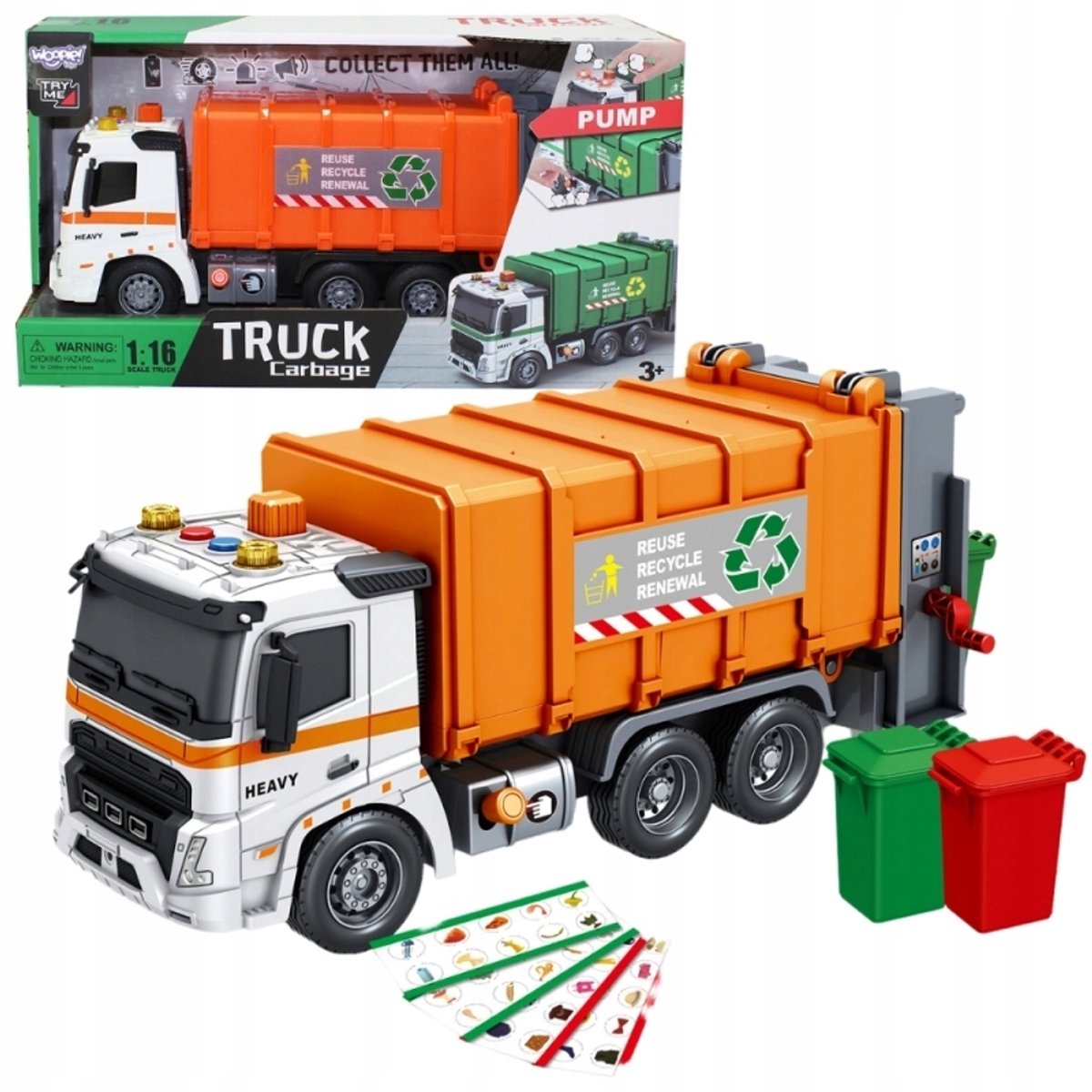 Woopie Interactieve Vuilniswagen 1:16 met Geluid & Licht