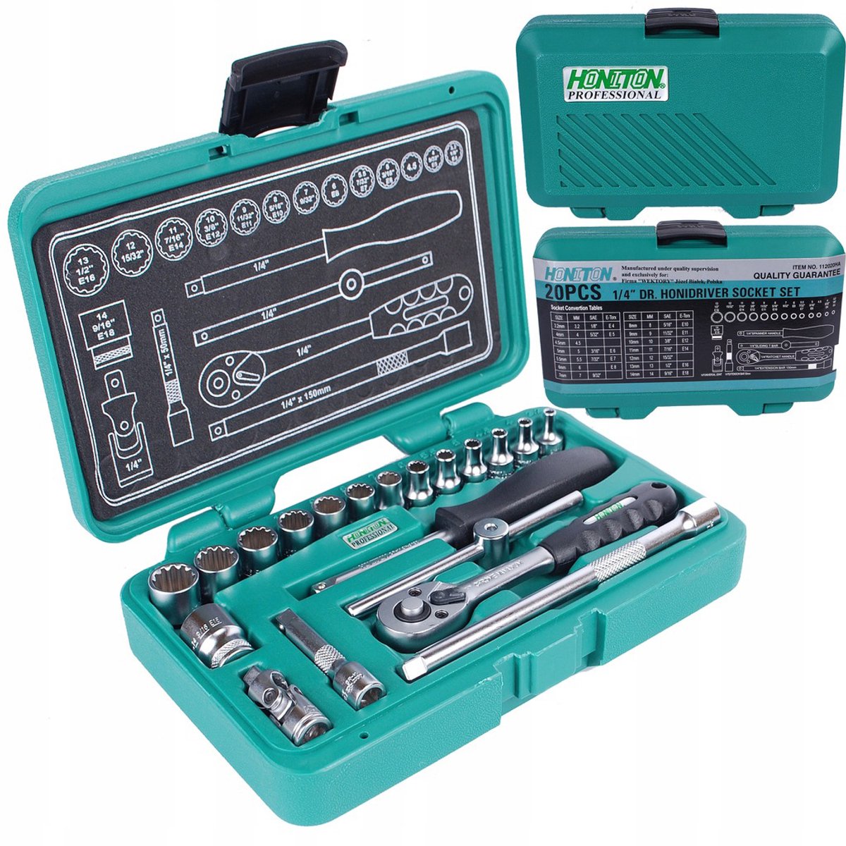 Honiton 1/4" DOP DOP-set 20-delig H1120 met Ratel