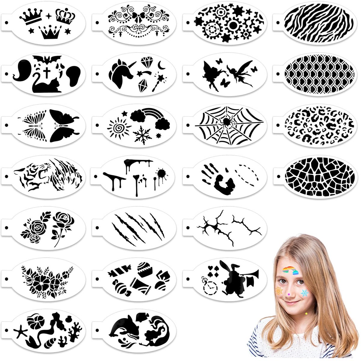 24 Stuks Verf Stencils Kit - Lichaam Schilderen Sjablonen - Herbruikbaar en Zacht - Voor Halloween en Kinderfeestjes