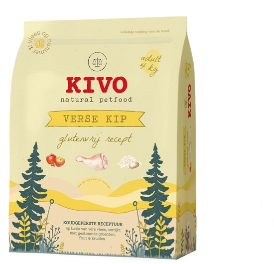 Kivo Natural Petfood Verse Kip, glutenvrij recept, 4 kg.