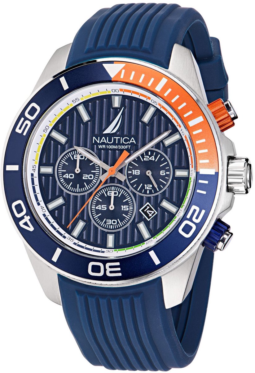 Nautica Nautica One Quartz Analoog Horloge Blauw Material 100% Roestvrij Staal 100% Siliconaarmband 48 mm NAPNOF302