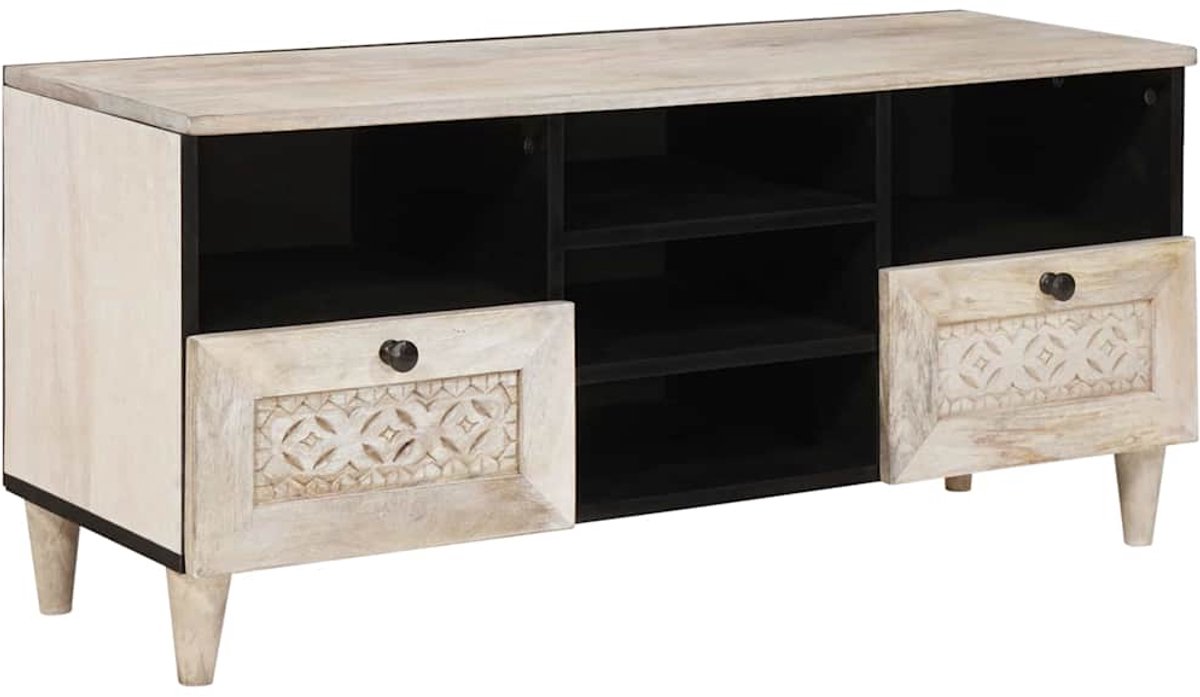 vidaXL - TV - Eenheden - met - lade - Wit - 100 - x - 33 - x - 46 - cm - Bewerkt - hout