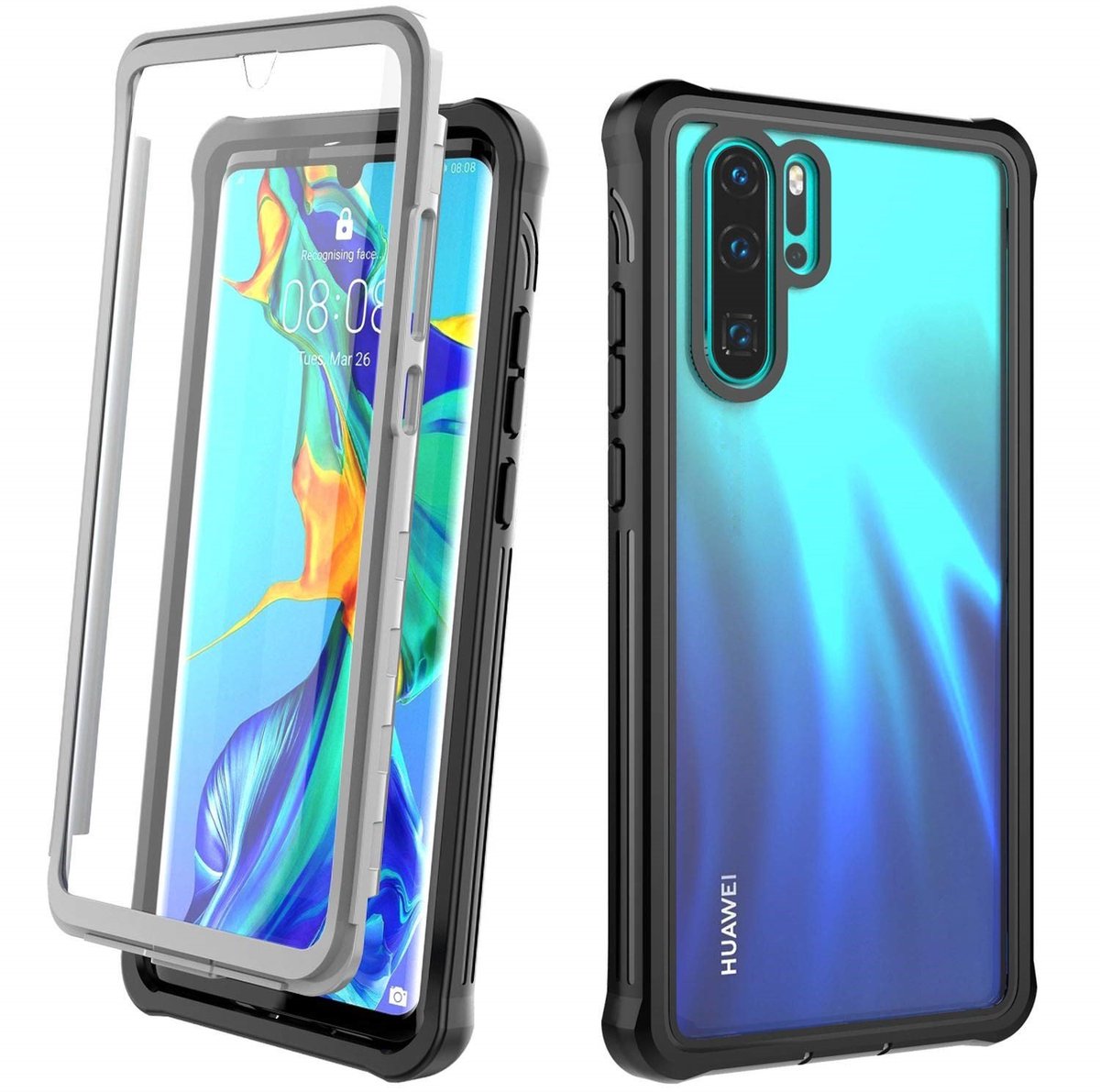Huawei P30 Pro hoesje met screenprotector Zwart/Grijs