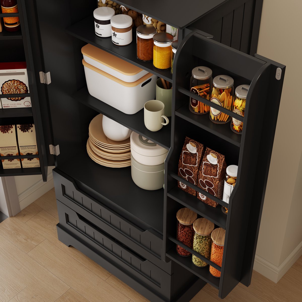 Xbro Keukenkast Vrijstaand – Met 2 Lades en 2 Deuren – Opbergkast – Voor Keuken, Eetkamer of Wasruimte – 40x60x120 cm – Zwart — cadeau in Cadeau-ideeën - foto 5