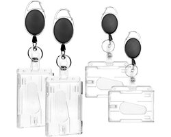 Kaartenhouder, 4 stuks, identiteitskaart met clip en jojo, transparant, verticaal en horizontaal, dubbele ID-kaarthouder, uittrekbaar, voor verpleegsters en scholieren