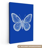Canvas schilderij 80x120 cm - Wanddecoratie Vlinder - Wit - Getekend - Stippen - Muurdecoratie woonkamer - Slaapkamer decoratie - Kamer accessoires - Schilderijen op canvas