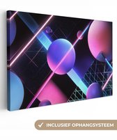 Tableau sur toile 120 x 80 cm - Décoration murale Bollen - Néon - Lignes - Rose - Décoration murale salon - Décoration chambre à coucher - Accessoires de chambre - Tableaux sur toile