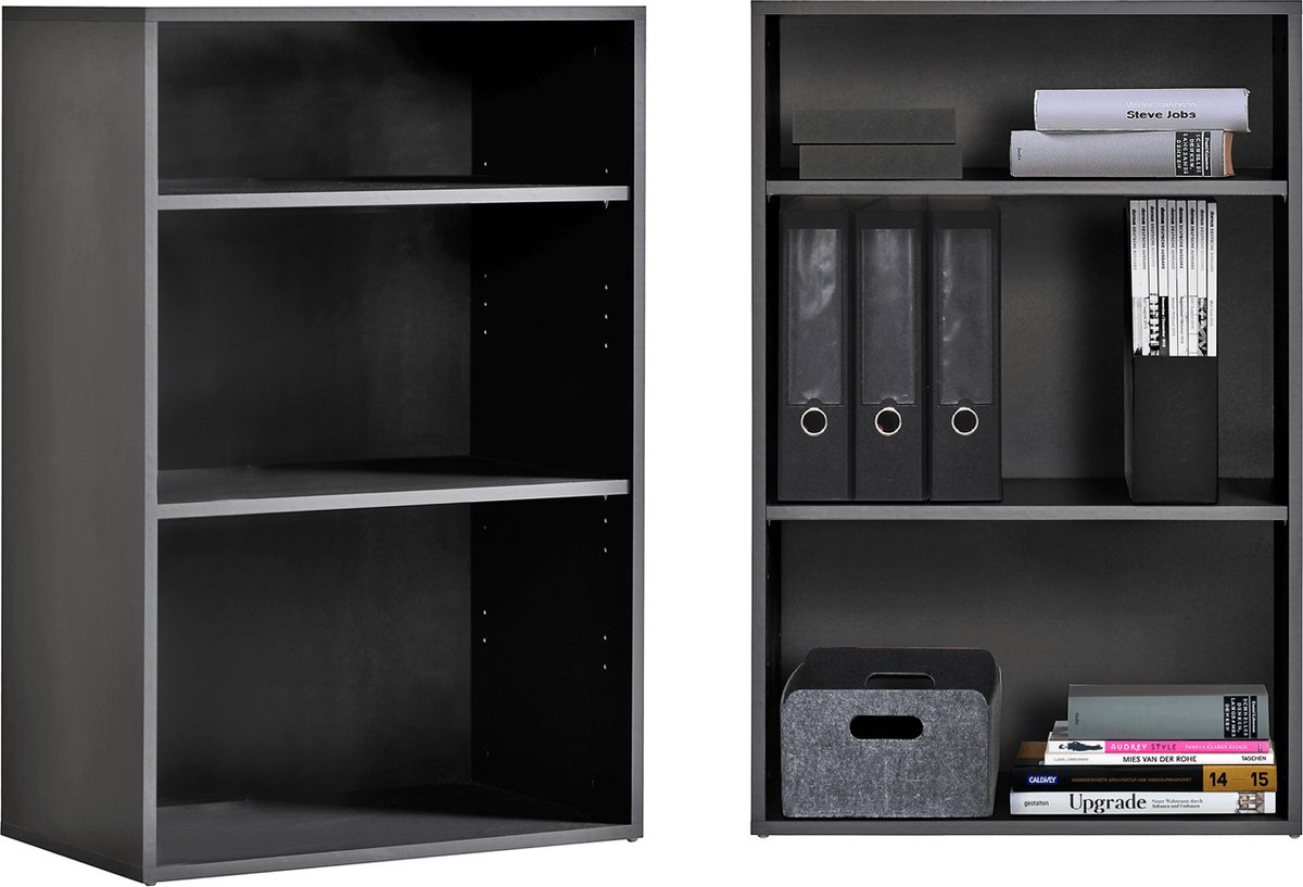 mokebo Boekenplank 'Der Bücherwurm' (91x60x34 cm) in antraciet gemaakt van Hout, Boekenkast, Kantoorplank