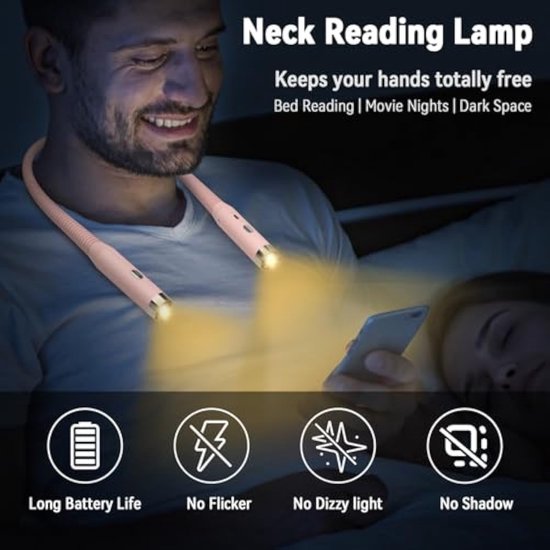 Nekleeslamp, USB-oplaadbaar, 3 helderheidsniveaus instelbaar, leeslamp voor op bed, geschikt voor reizen, breien en kamperen (roze) van ACELEY — afbeelding 3
