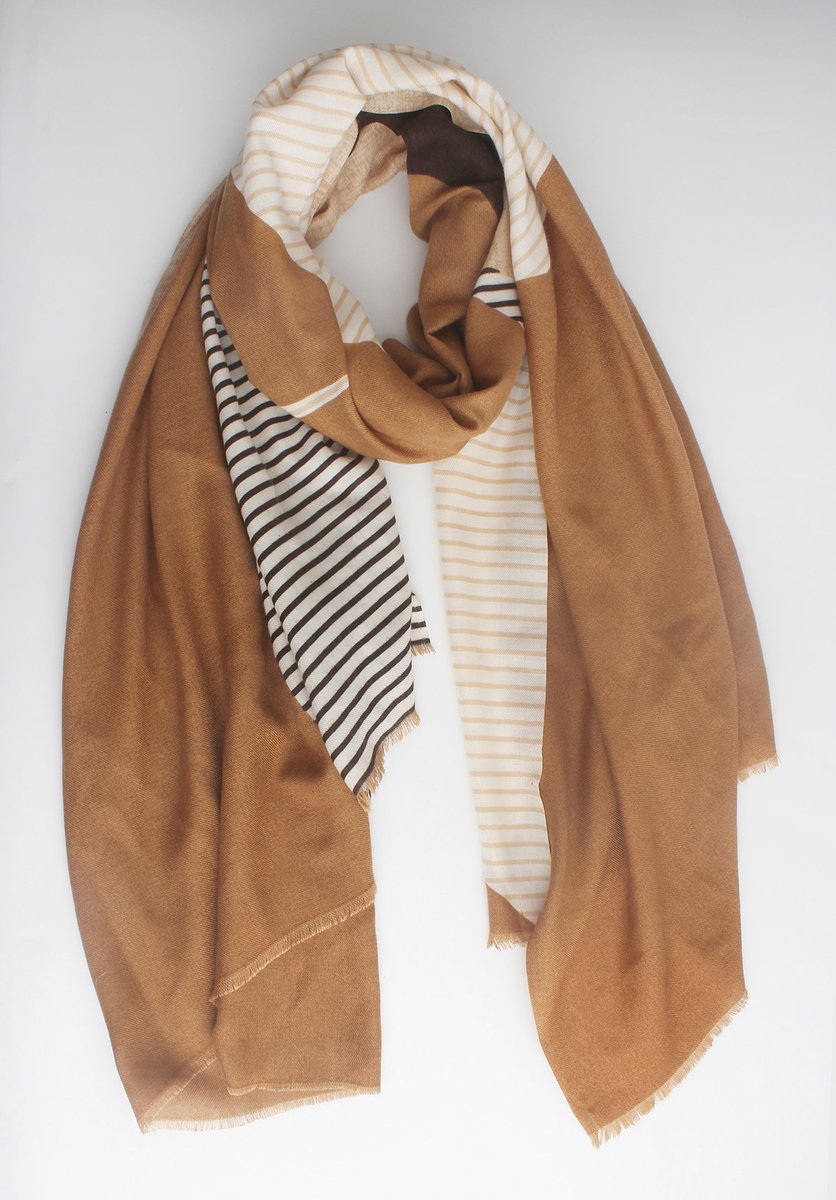 Sienna Scarf – Dames sjaal - Strepen – Mediumdik - Herfst/winter – Zachte en comfortabele stof – Katoen – Trendy - Bruin