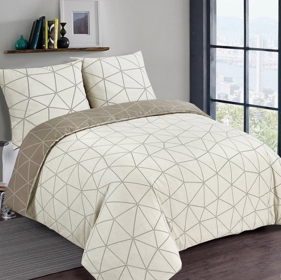 VISION Hugo Flanel - Tweezijdig omkeerbaar Dekbedovertrekset - 100% katoen flanel: warm en zacht - Tweepersoons - Dekbedovertrek 200 x 200 cm met 2 bijhorende slopen - Beige - Oekotex gecertificeerd van VISION — afbeelding 4