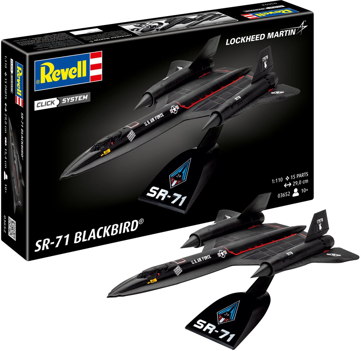 Revell Modelbouwpakket Militaire voertuigen - 03652 Lockheed SR-71 Blackbird easy-click-system Plastic - 1:110 - Modelbouw