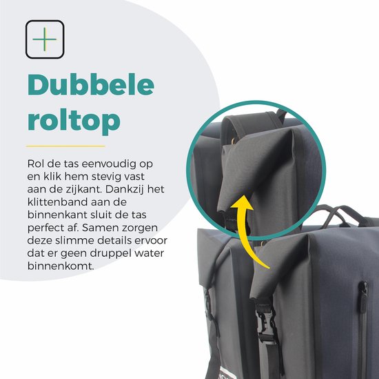 Voltano Dubbele Fietstas Rolltop Luxe E-bike - Zwart / Donkerblauw - 48 Liter - 100% Waterdicht - Fietstassen Elektrische Fietsen van Voltano — afbeelding 3