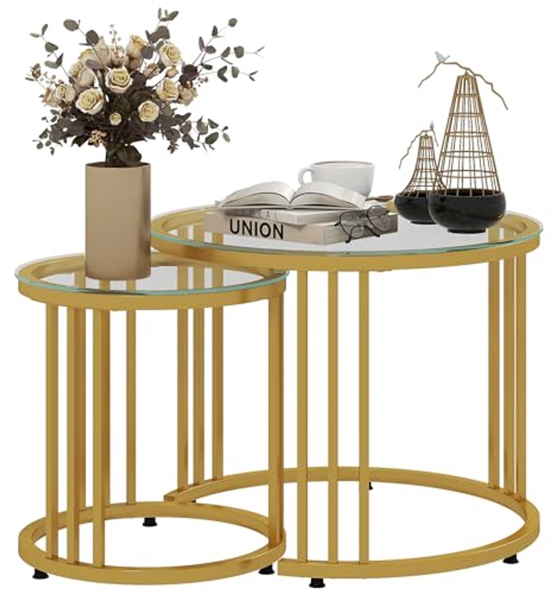 Stapelbare Salontafels Set van 2 met Stalen Frame in Goud