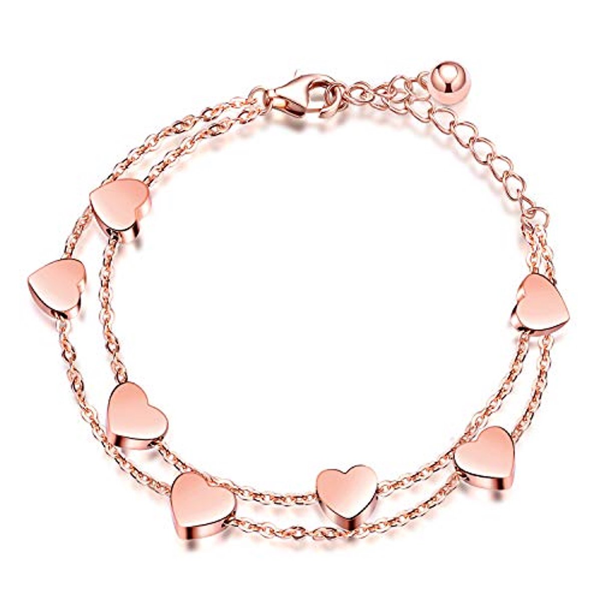 Gelaagde Damesarmband met Hartjes en Dubbele Ketting - Roestvrij Staal, 14 cm