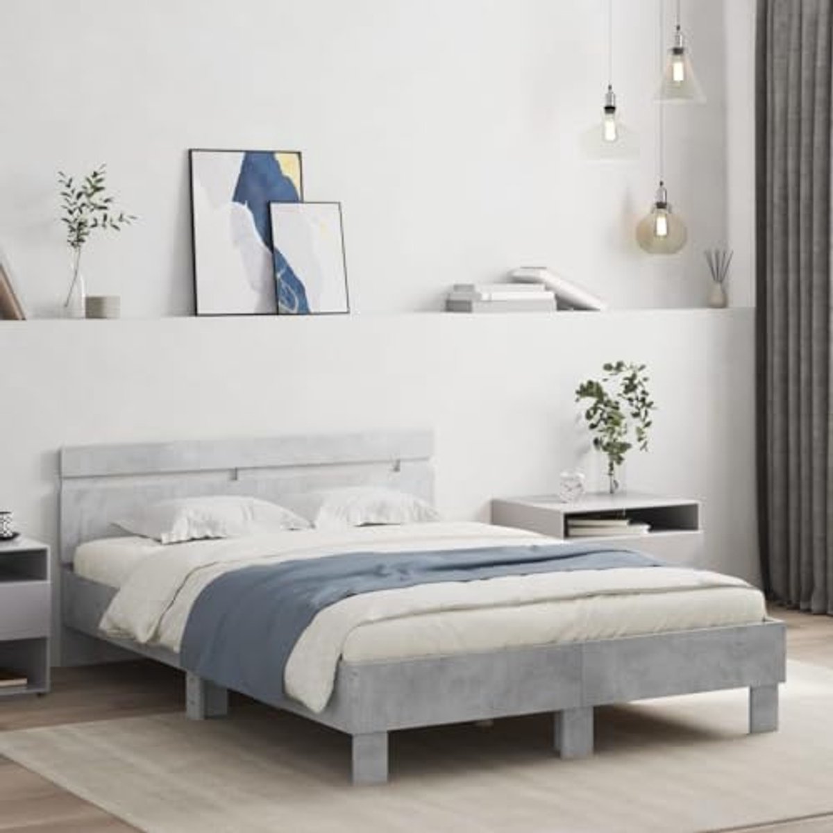 Bedframe met hoofdbord 120x200 cm - Betonnen look - Slaapkamermeubels