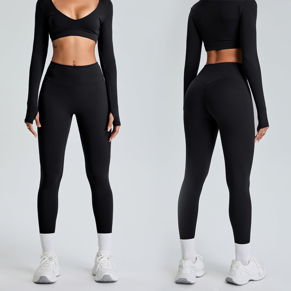 Gloovon® - Sportlegging dames - Shape legging - Hoge taille - Sportkleding dames - Geschikt voor fitness en yoga - Hardloopbroek dames - Zwart - Maat L