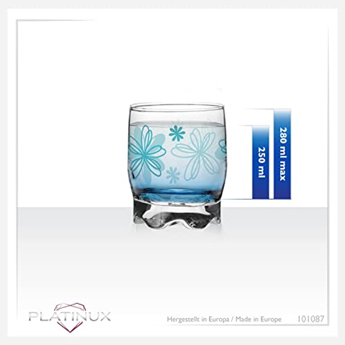 Set van 6 Bloemprint Drinkglazen - Water en Sapglazen met Mooi Onderdeel, 250 ml