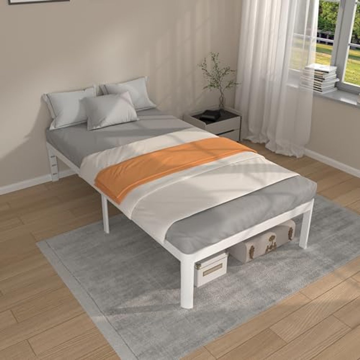 Eenpersoonsbedframe 90 x 190 cm met grote opbergruimte en metalen antislippakking