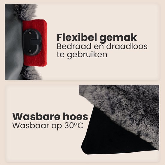 Detail van de wasbare hoes en bevestigingsclip van het Auronic warmtekussen.