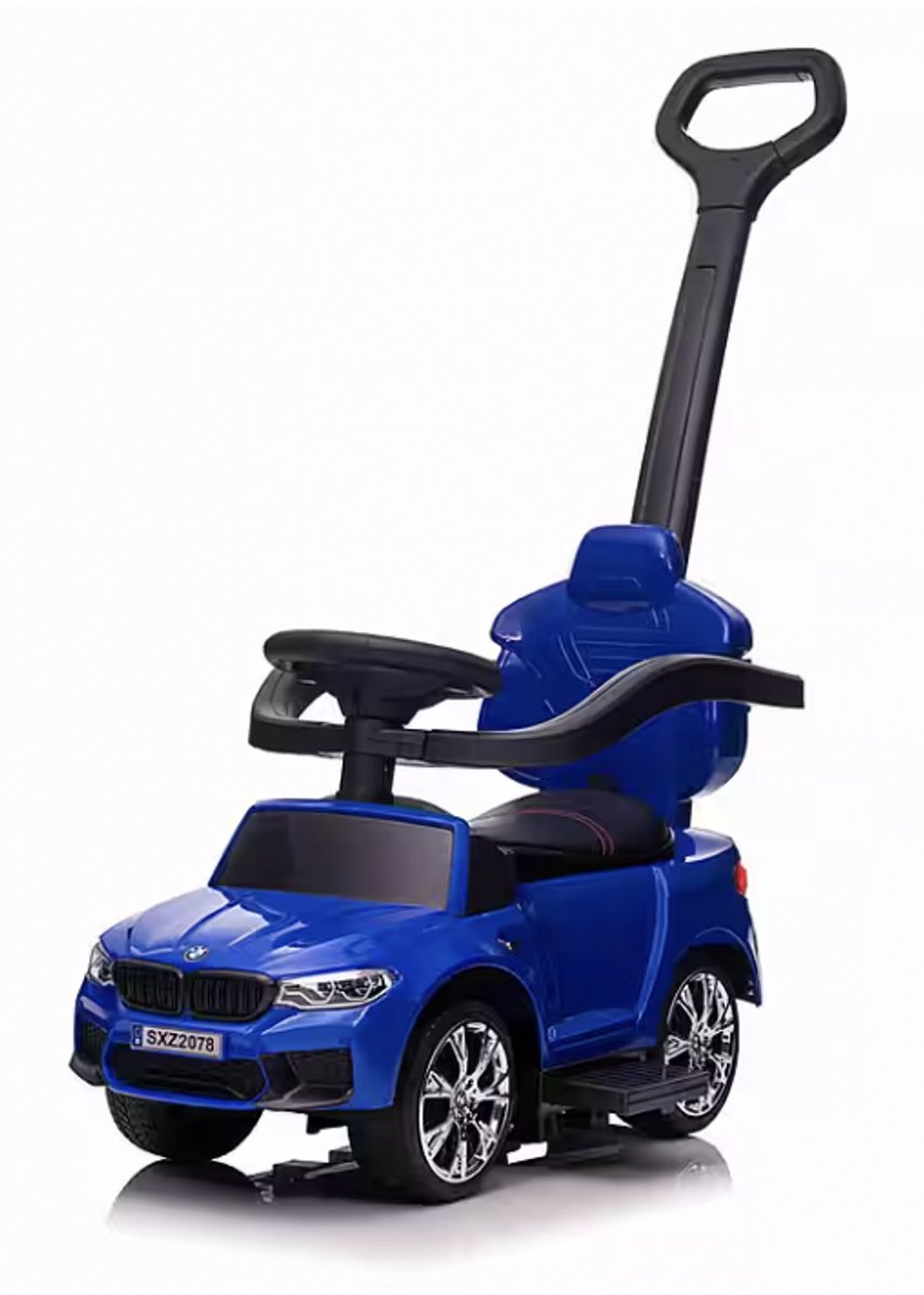 Bogi luxe loopauto - loopwagen met duwstang - Babywalker - BMW M5 - Leren zitje - Luxe uitvoering - Goede kwaliteit - Blauw