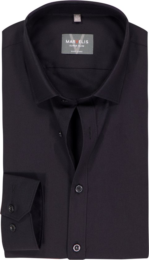 Chemise MARVELIS super slim fit - popeline - noir - Repassage facile - Taille col : 39