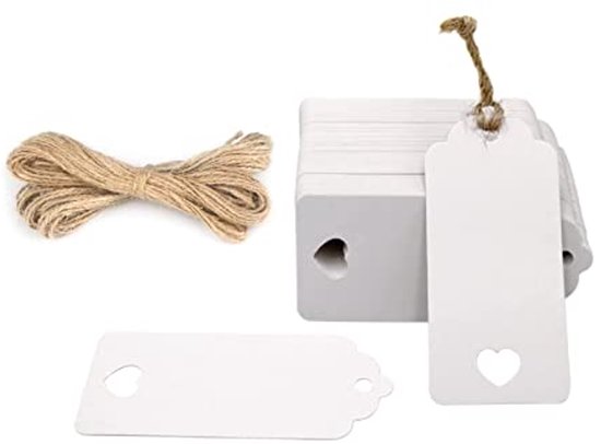 Harten Labels - 100 Stuks met Jute Touw van 20m - Cadeaulabels voor ...