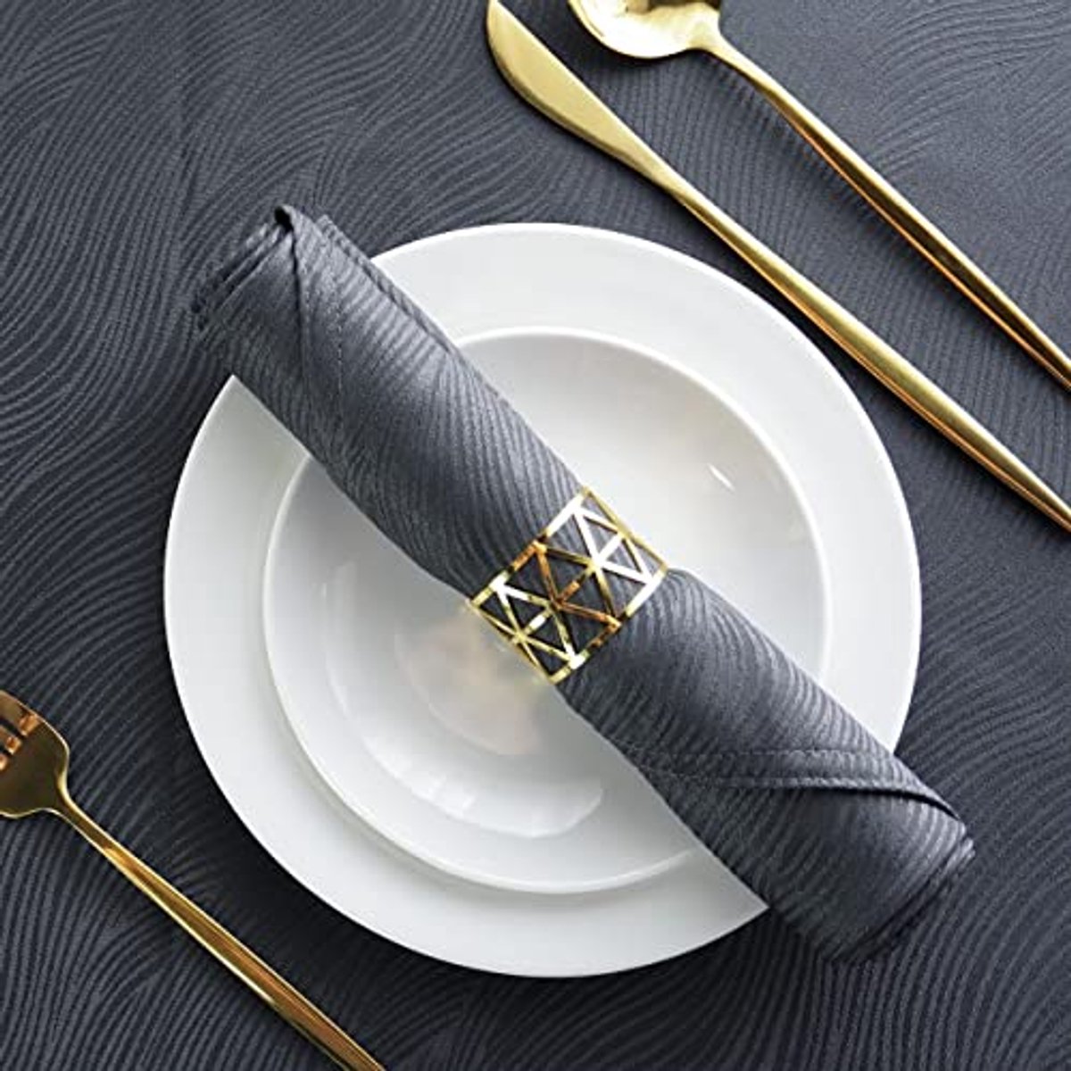 Decoratieve wasbare jacquard servetten 48x48cm, set van 4, donkergrijs