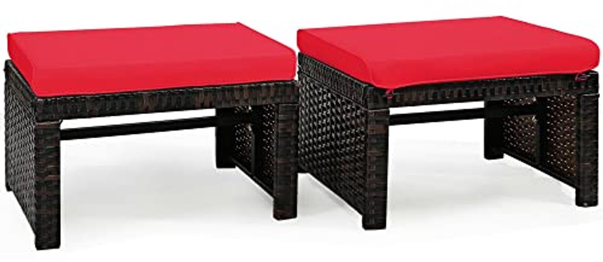 Weerbestendige Set van 2 Ottomanen met Zacht Kussen voor Terras en Tuin