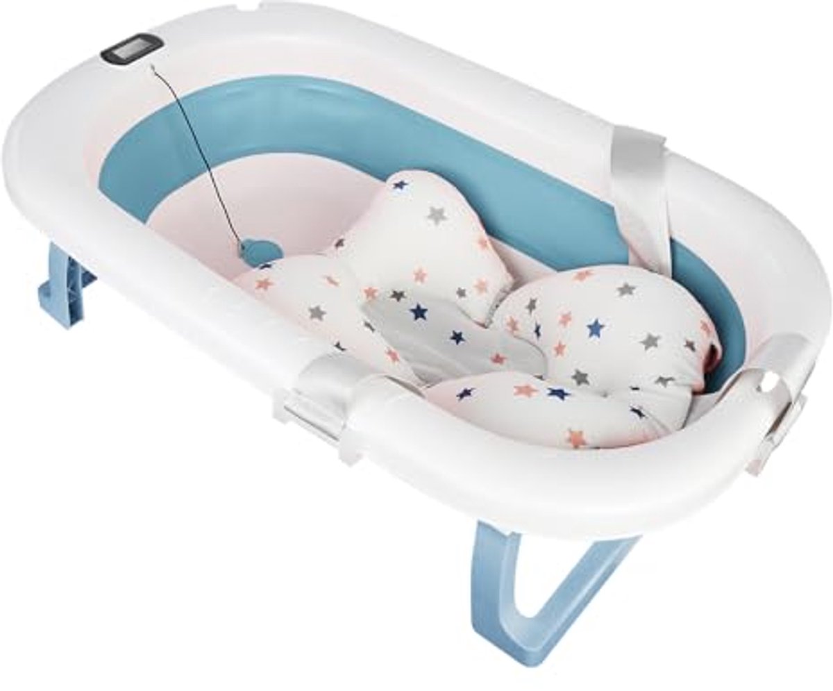 Opvouwbaar Babybad met Thermometer en Antislipontwerp - Ergonomisch en Ruimtebesparend voor Baby's van 0 tot 24 Maanden