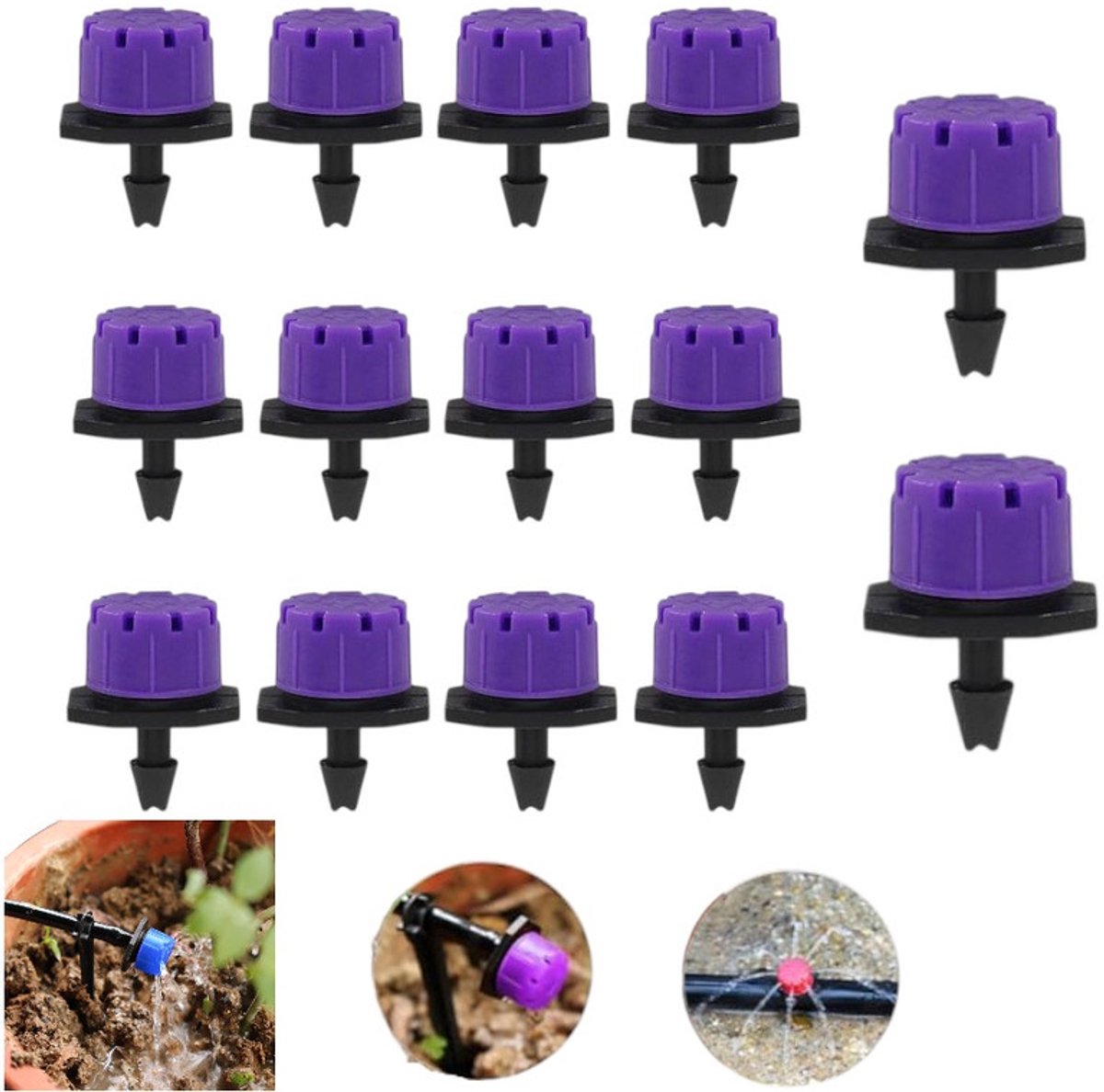 14 stuks - Verstelbare micro-druppelirrigatiesproeier - druppelaar met acht gaten - paars - tuinirrigatieapparatuur - fruitboomdruppelaar - druppelaar met 8 gaten