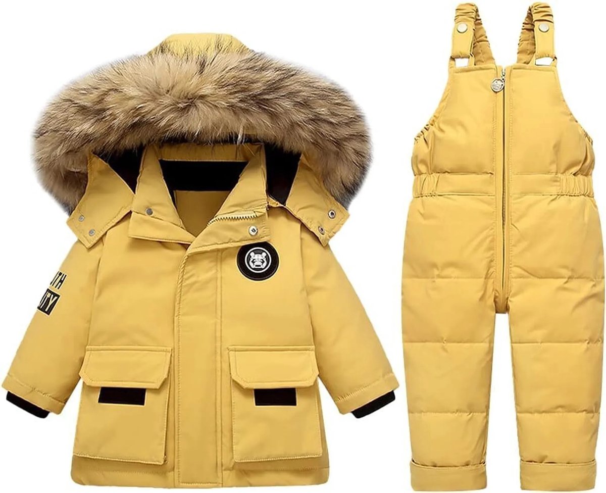 Kraftverdia® - skipak - skipak baby - winterpak voor baby - ski-donsjack pak - winddicht - warm - Tops en broeken 2STUKS - Geschikt voor jongens en meisjes Sneeuwpak - geel - maat 100